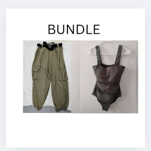 Olive Green Cargo Pants and Bodysuit Bundle
